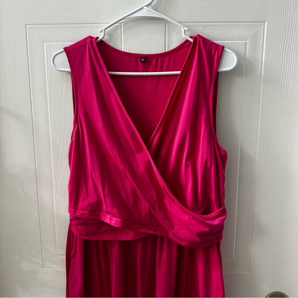 Dresses & Skirts - Pink Faux Wrap Maternity Nursing Dress XL – Sleeveless Stretchy Comfort